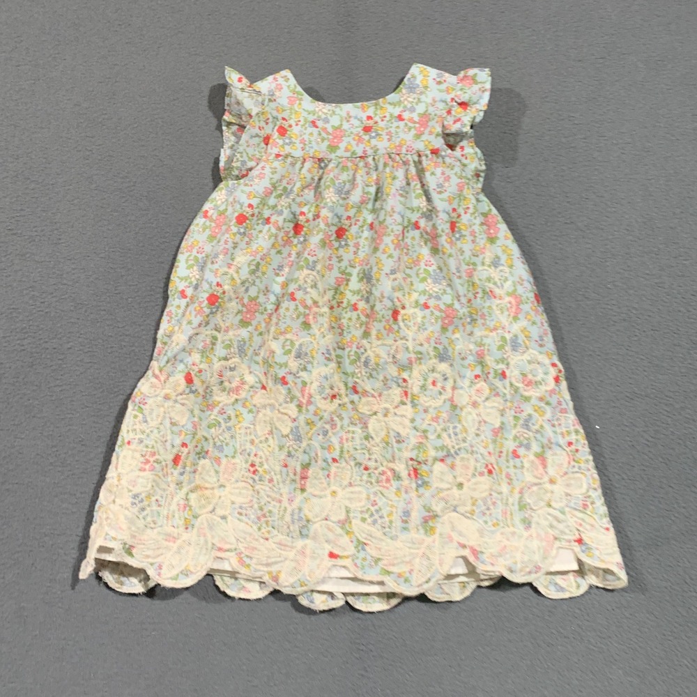 Pippa & Julie Girls 2T Floral Embroidered Scalloped Hem Ruffle Cap Sleeve Dress